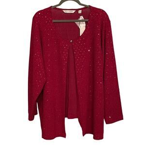 Soft By Avenue Cardigan Red Single Button Sequins Shimmer Long Sleeve‎ Sz 26/28